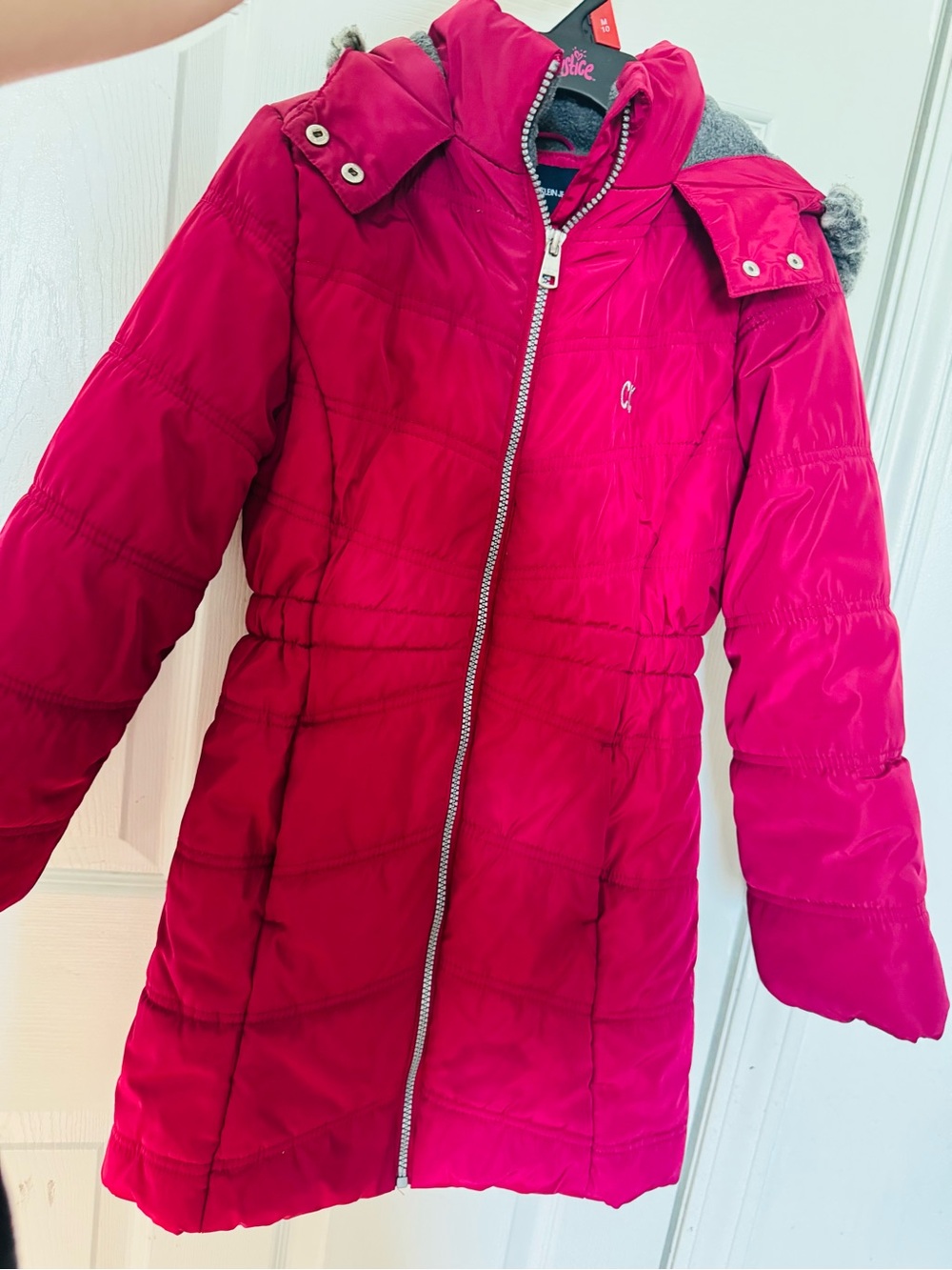 Calvin Klein Jeans Girls' Bright Fuchsia Quilted Puffer Coat with Hood